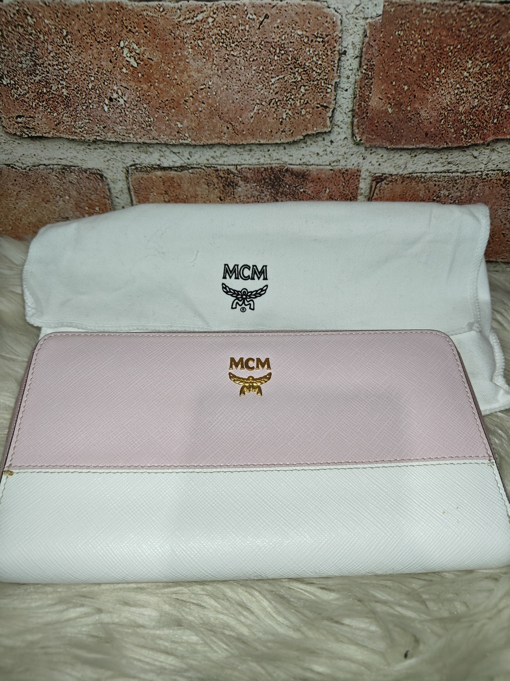 MCM Pink and White Leather Zip Wallet - Two-Tone Designer Wallet